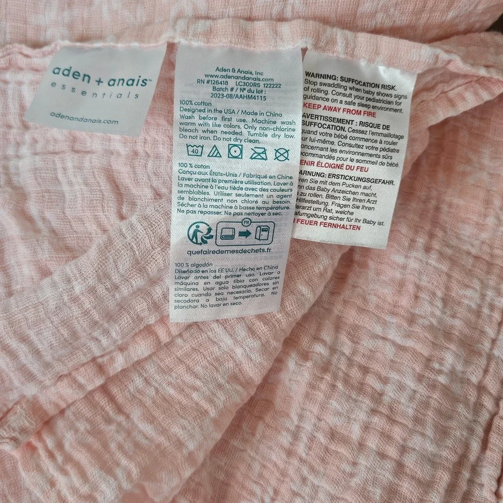 Aden + Anais Essentials Muslin Baby Blanket Pink Cotton Gauze‎ 46x43